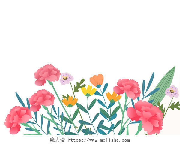 彩色手绘卡通康乃馨鲜花花草母亲节元素PNG素材